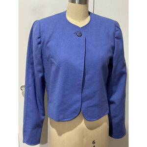 Vintage Women's Anglo Fabrics Periwinkle one button tulip sleeve wool Blazer